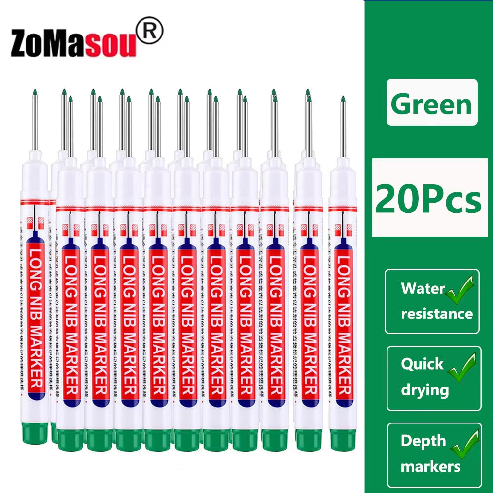 1-100Pcs 20Mm Waterproof Long Head Markers Deep Hole Marker Pen for Metal Carpenter Red/Black/Blue/Green Ink Woodworking Tools