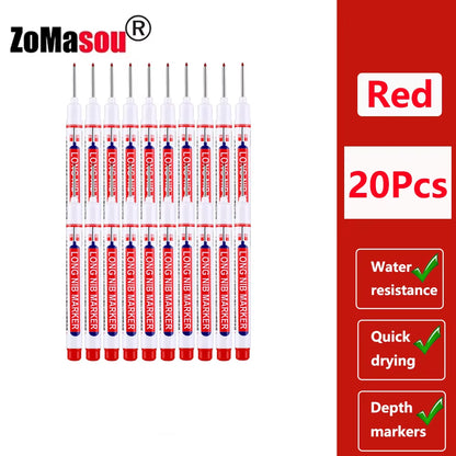 1-100Pcs 20Mm Waterproof Long Head Markers Deep Hole Marker Pen for Metal Carpenter Red/Black/Blue/Green Ink Woodworking Tools