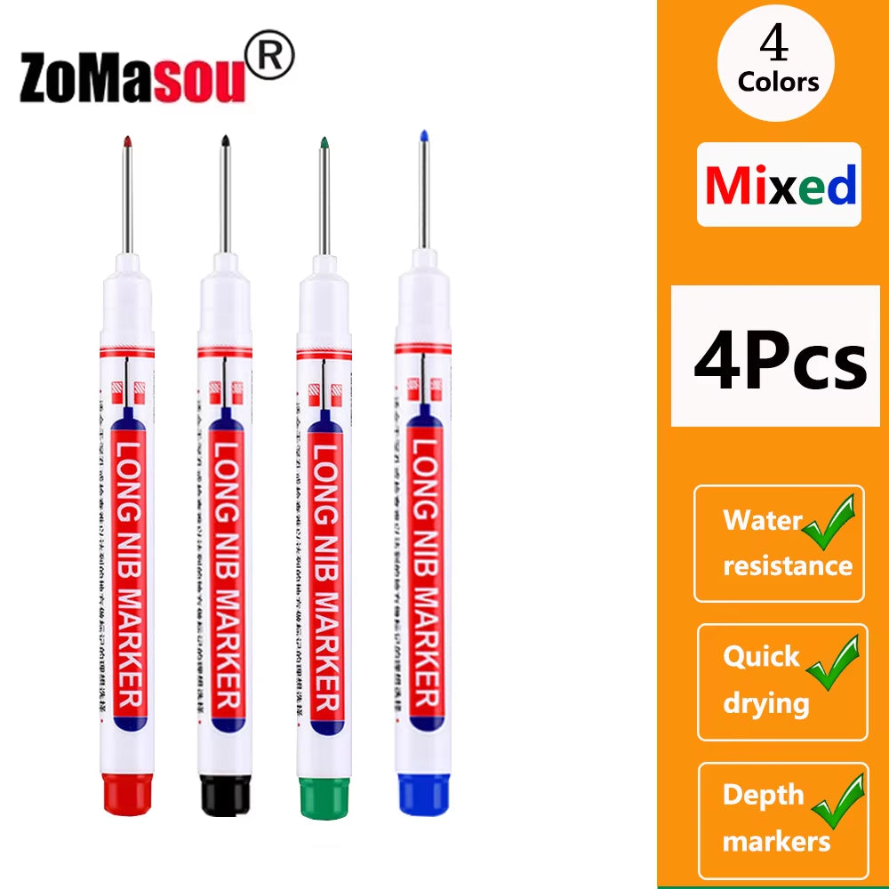 1-100Pcs 20Mm Waterproof Long Head Markers Deep Hole Marker Pen for Metal Carpenter Red/Black/Blue/Green Ink Woodworking Tools