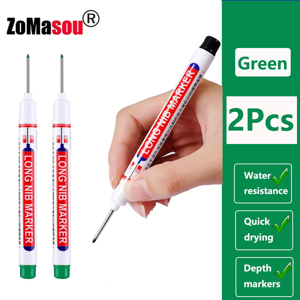 1-100Pcs 20Mm Waterproof Long Head Markers Deep Hole Marker Pen for Metal Carpenter Red/Black/Blue/Green Ink Woodworking Tools