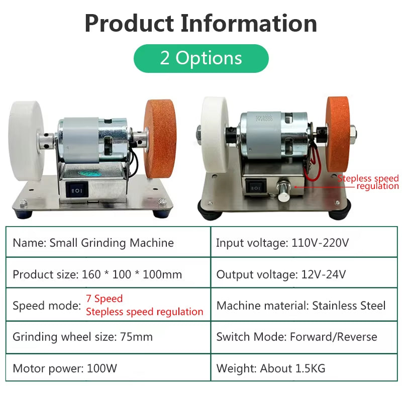 100W Double Grinder Machine Artifact Table Grinder Motor Micro Coarse and Fine Polishing Electric Grinding Wheel Grindig Stone