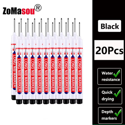 1-100Pcs 20Mm Waterproof Long Head Markers Deep Hole Marker Pen for Metal Carpenter Red/Black/Blue/Green Ink Woodworking Tools