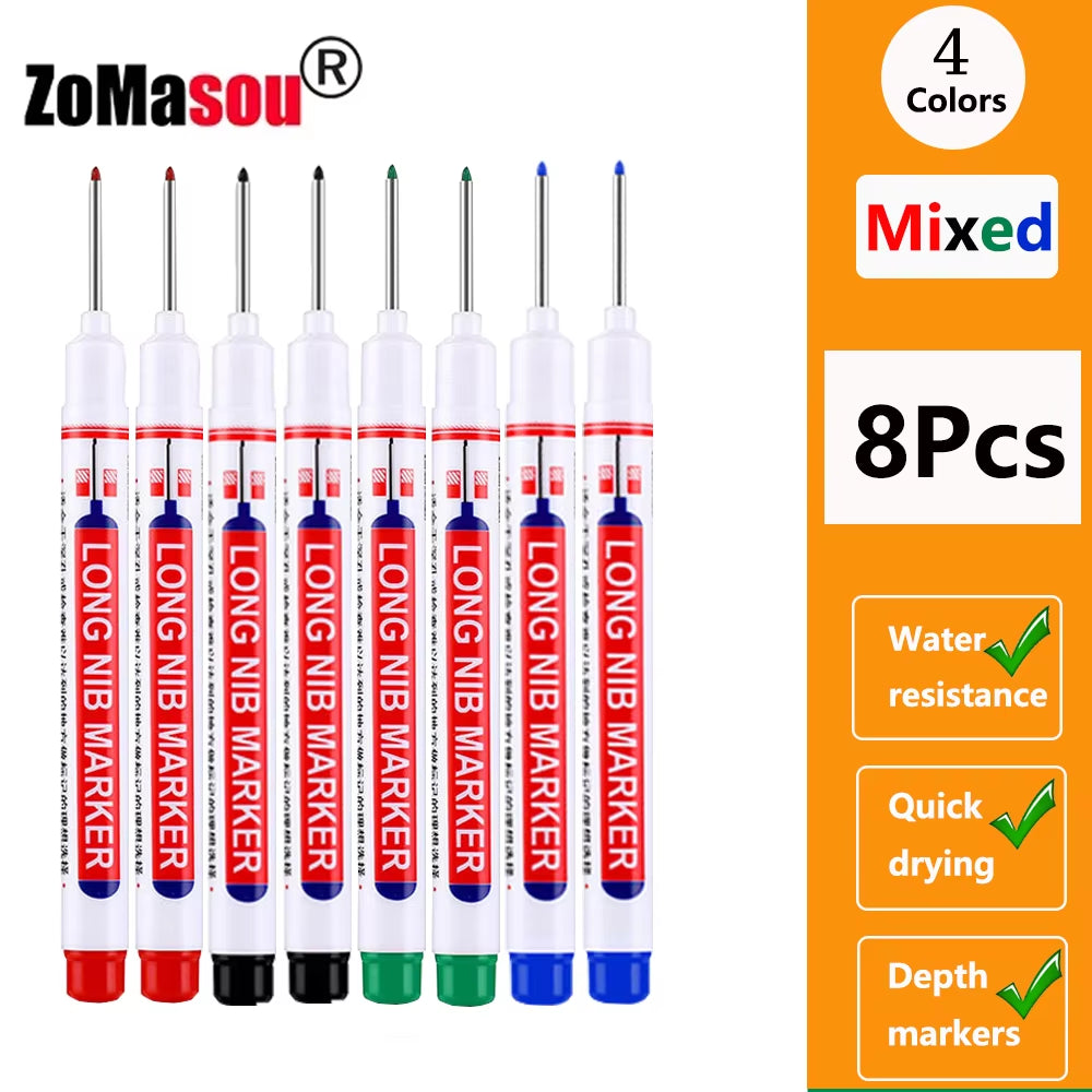 1-100Pcs 20Mm Waterproof Long Head Markers Deep Hole Marker Pen for Metal Carpenter Red/Black/Blue/Green Ink Woodworking Tools