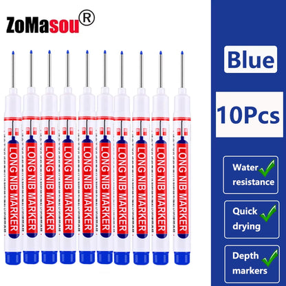 1-100Pcs 20Mm Waterproof Long Head Markers Deep Hole Marker Pen for Metal Carpenter Red/Black/Blue/Green Ink Woodworking Tools