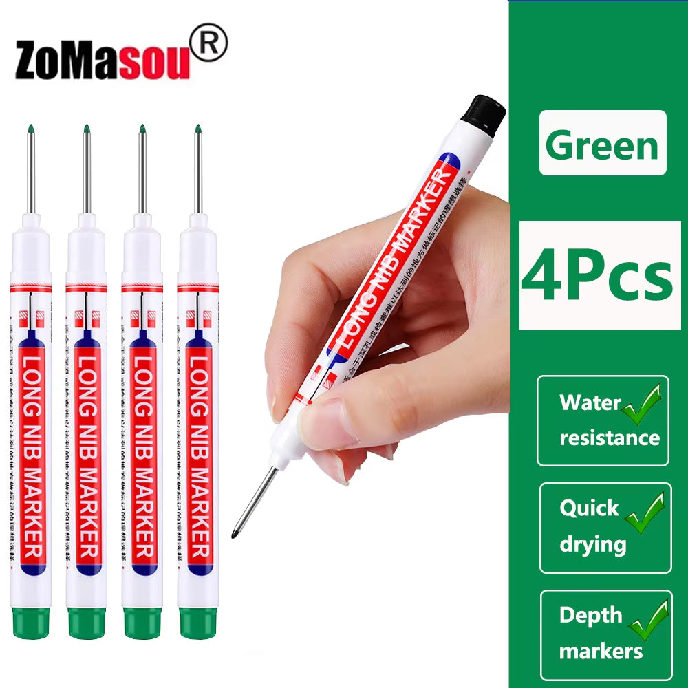 1-100Pcs 20Mm Waterproof Long Head Markers Deep Hole Marker Pen for Metal Carpenter Red/Black/Blue/Green Ink Woodworking Tools