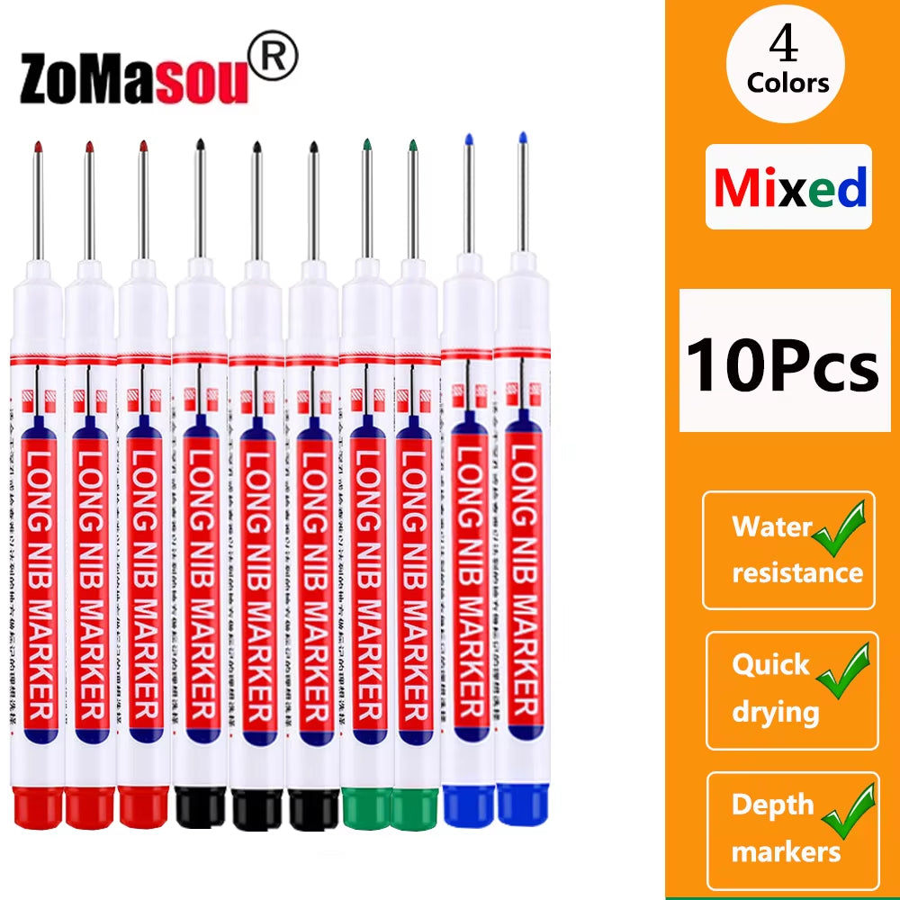 1-100Pcs 20Mm Waterproof Long Head Markers Deep Hole Marker Pen for Metal Carpenter Red/Black/Blue/Green Ink Woodworking Tools