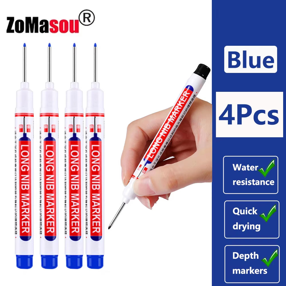 1-100Pcs 20Mm Waterproof Long Head Markers Deep Hole Marker Pen for Metal Carpenter Red/Black/Blue/Green Ink Woodworking Tools