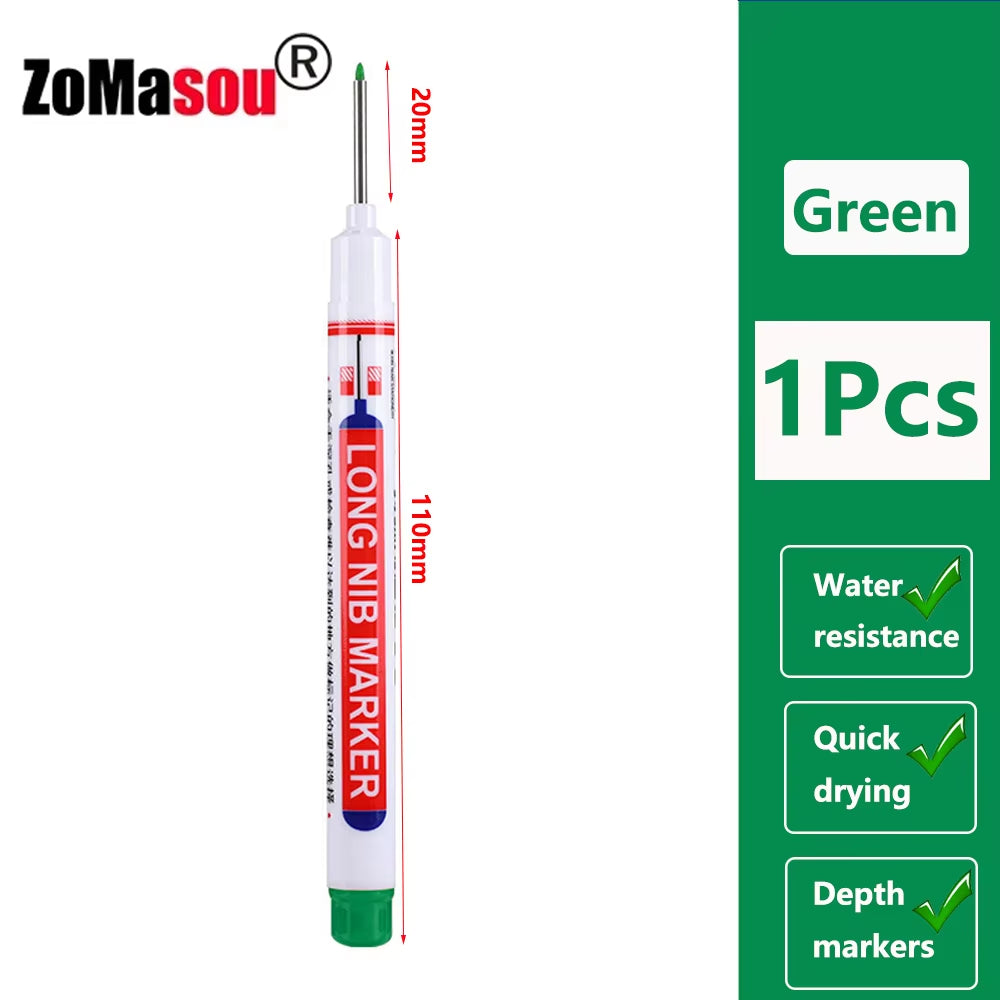 1-100Pcs 20Mm Waterproof Long Head Markers Deep Hole Marker Pen for Metal Carpenter Red/Black/Blue/Green Ink Woodworking Tools