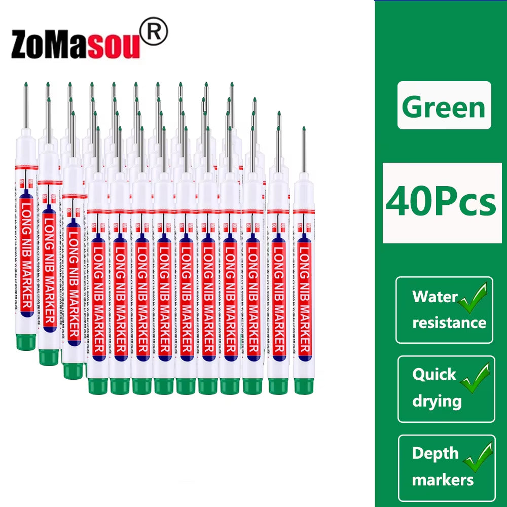 1-100Pcs 20Mm Waterproof Long Head Markers Deep Hole Marker Pen for Metal Carpenter Red/Black/Blue/Green Ink Woodworking Tools