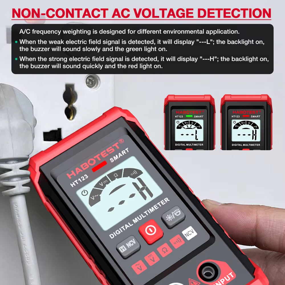 HT123 Smart Digital Multimeter AC/DC Voltage Resistance Continuity Measurement Tester NCV Multimeter with Backlight